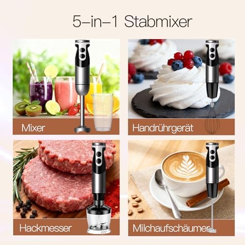 MegaWise Blender Handheld 12-Speed Stainless Steel Electric Hand