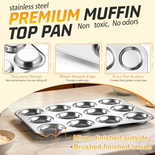 P&P CHEF 12-Cup Muffin Top Pan, Cupcake Pan with Shallow Side, 2PC &