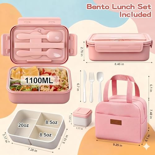Bento Box with Lunch Bag, 1100ml, Pink