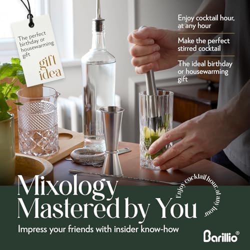 Barillio 24 Oz Crystal Cocktail Mixing Glass with Bamboo Stand & Bar