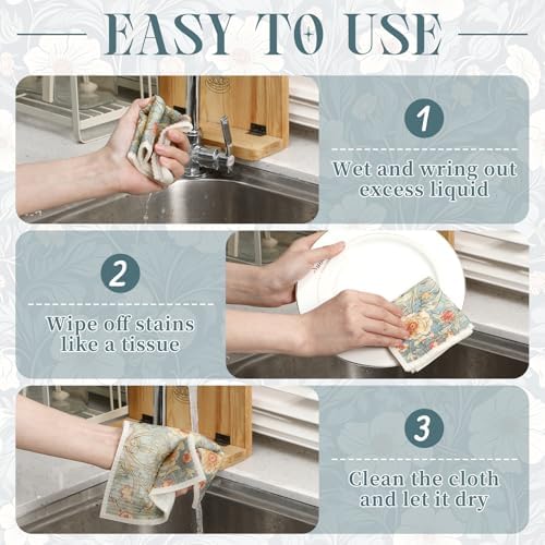 Tegeme 8 Pcs William Morris Swedish Dishcloth Kitchen Vintage Floral