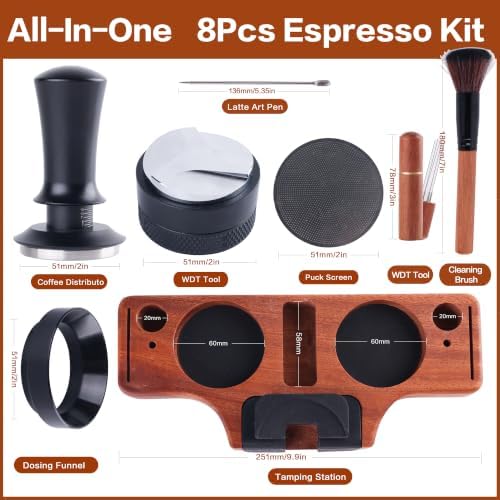 51mm Espresso Accessories Kit, 8 Pcs Coffee Tamper Set with Wooden