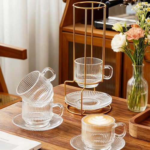 5.4 oz Espresso Cups Set of 4,Stackable Clear Glass Small Coffee Cup