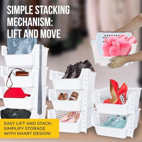 Skywin Stackable Open Front Storage Bins, 4 Pack, White