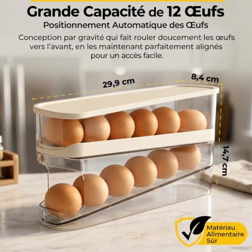 ALKAMI Egg Holder for Fridge, 12 Eggs, 2-Tier