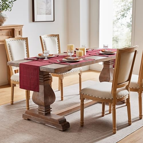 ZeeMart Linen Checked Farmhouse Placemats Set of 6, Burgundy 13x19in
