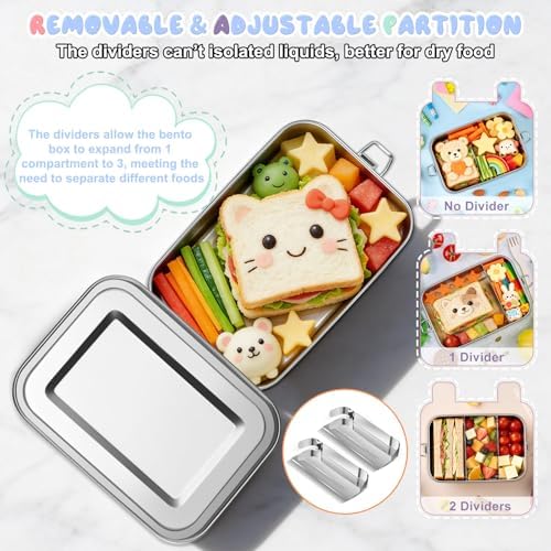 TeamFar Stainless Steel Bento Box, 2 Pack 47oz/1400ml Metal Lunch Box