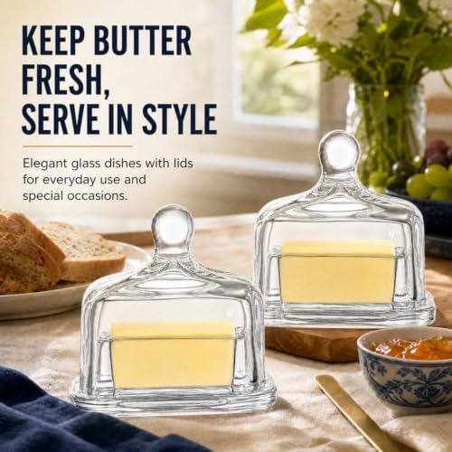 Dicunoy 2 Pack Glass Butter Dishes with Lids, Mini Butter Keeper