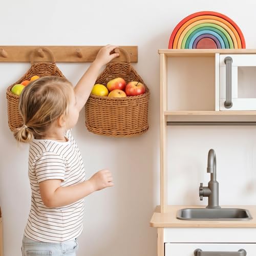 2 Pcs Hanging Wall Basket for Pantry Storage, Woven Wall Baskets for