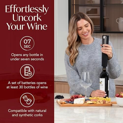 Electric Wine Opener Battery Operated with Stand and Built-in Foil