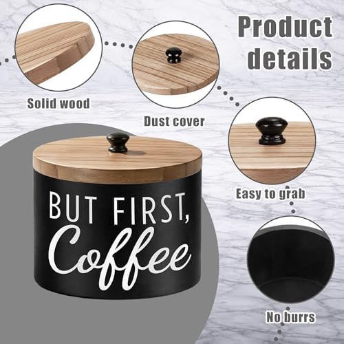 Coffee Filter Holder with Wood Lid, Matte Black Farmhouse Canister