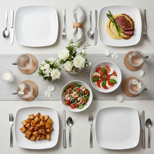 TP 10.5" Melamine Square Dinner Plates, 6-piece Plate Sets, White