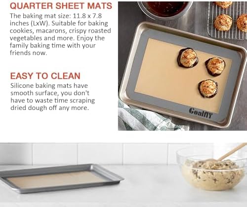 Small Silicone Baking Mat, Quarter Sheet (11.8 x 8.5 In), 3 Pack