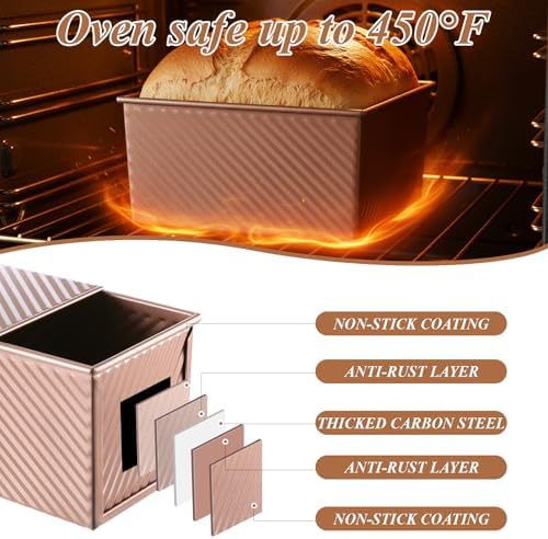 3Pcs Pullman Loaf Pan with Lid, Non-Stick, 2.2LB 1LB 0.5LB