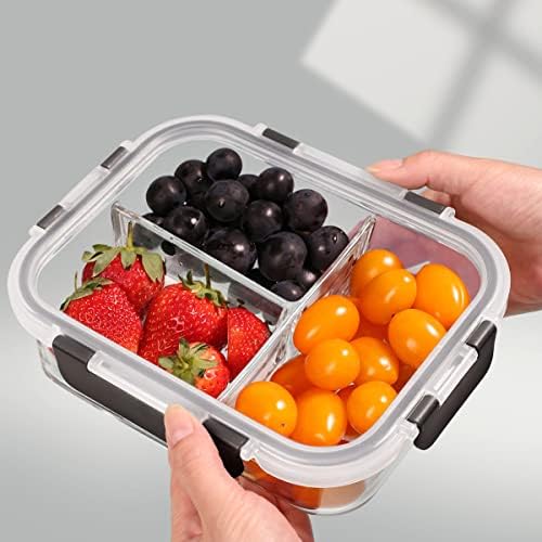 DAS TRUST 3 Pack Bento Box Glass Meal Prep Container 3 Compartment