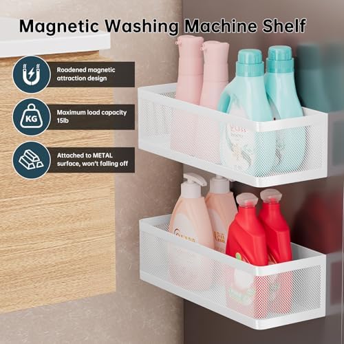 2 Pack Metal Magnetic Washing Machine Shelves, White