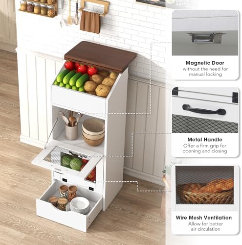 Patiorama Wood Potato and Onion Storage Bin Box, Bread Box, 2 Doors