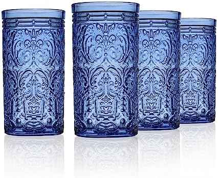 Godinger Cobalt Blue Tall Highball Glasses, Set of 4, 14oz, Jax