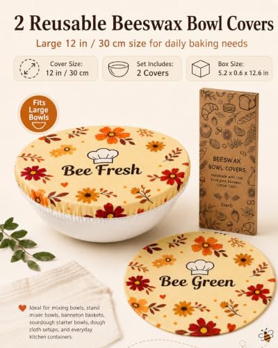 2 Pack Beeswax Bowl Covers, 12 inch