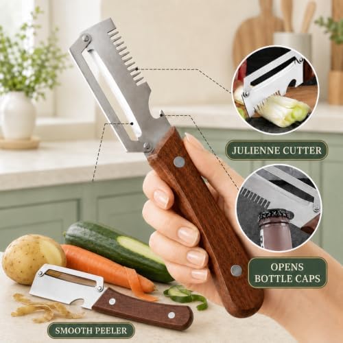 2-Piece Vegetable Peeler Set with Wooden Handles, Stainless Steel