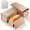 3 Sizes Bread Loaf Pan with Lid Set, Nonstick Pullman Pan (Rose Gold)