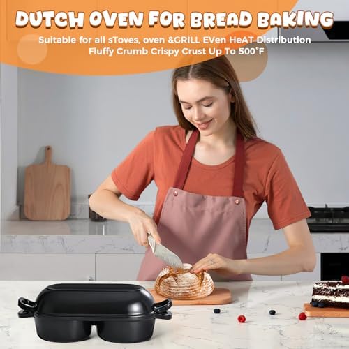 Mini Double Dutch Oven for Sourdough Bread Baking, 2.6QT (Black)