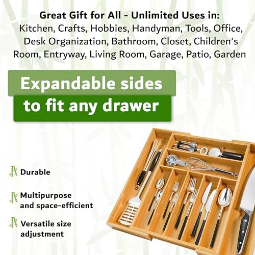 Nature Gear Bamboo Kitchen Drawer Organizer, Expandable Wood Utensil