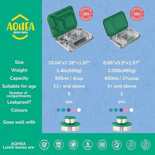 AOHEA Stainless Steel Lunch Box for Kids, Leak Proof Bento Lunch Box
