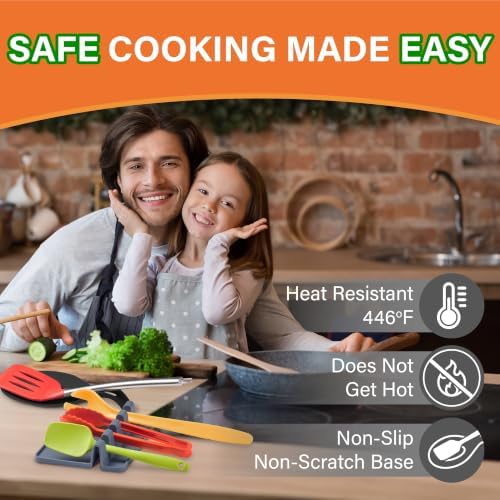 Black Silicone Spoon Rest for Stove Top, Set of 2, XL 9.2”, DISHWASHER