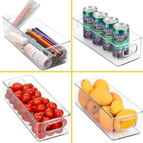 Set of 4 Refrigerator Pantry Organizer Bins - Stackable Fridge