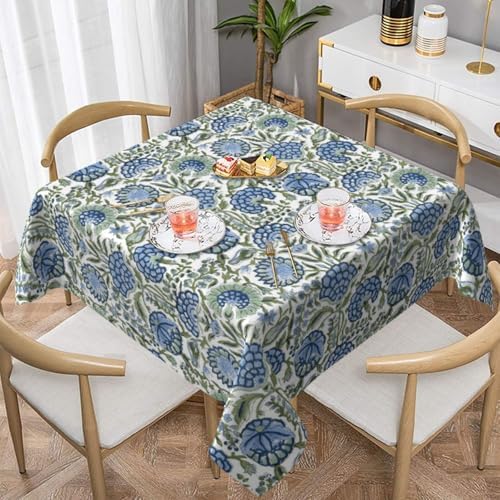 Boho Square Tablecloth 54x54 Inch Blue Green Vintage Floral Table