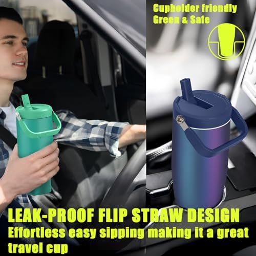 Zukro 40 oz Insulated Tumbler with Top Handle and Flip Straw, Leak