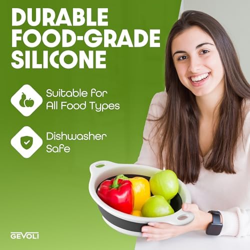 Collapsible Colanders (2 Pack Set) Food Strainers with Over-Sink Water