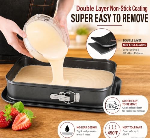 Rectangular Springform Cake Pan 11.02"x7.09"x2.55" - Leakproof