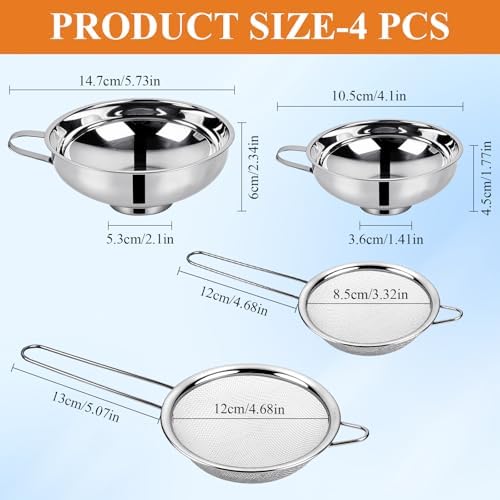 Supkiir 4 Pcs Stainless Steel Funnels with Fine Mesh Strainer, 1.4