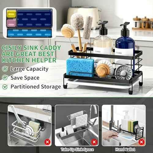 Cisily Sponge Holder for Kitchen, Sink Caddy Organizer, Kitchen Sink