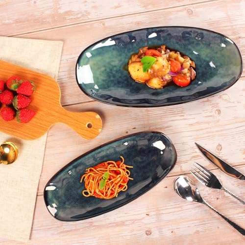 Ceramic Serving Platters - Set of 4 Oval Salad Plates for
