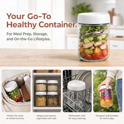 EONJOE 6-Pack 16 oz Glass Food Storage Jars with Lids