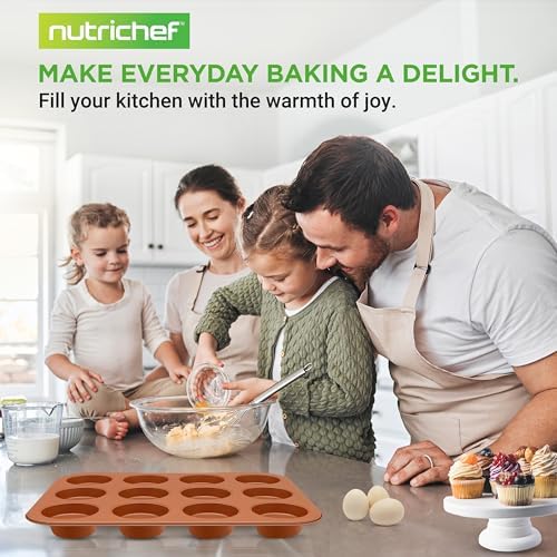 NutriChef 12-cup Copper Oven Muffin Pan, Non-Stick Coated Layer