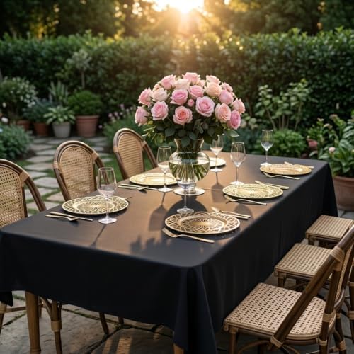 8 Pack Black Tablecloth 60 x 102 Inch Polyester Table Cloth for 6 Foot