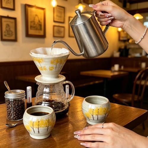 Autumn Tree Ceramic Pour Over Coffee Set with 2 Cups
