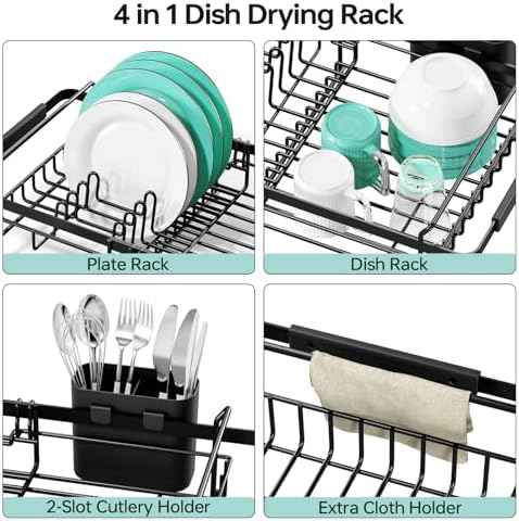 Urackify Expandable in-Sink or Over-Sink Dish Drying Rack, 14.5"-18", Black
