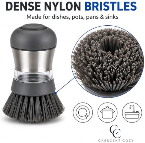 Soap Dispensing Palm Dish Brush, Stainless Steel, Gray