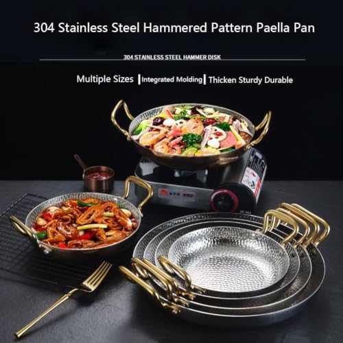 Stainless Steel Paella Pan, Nonstick Flat Bottom Skillet with Double