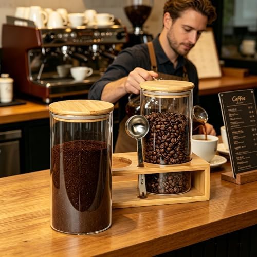 Glass Coffee Containers With Shelf - Coffee Bar Organizer And