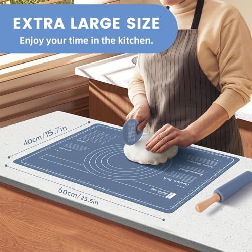 38cm Rolling pins for baking & 60x40cm Silicone Baking mats Set