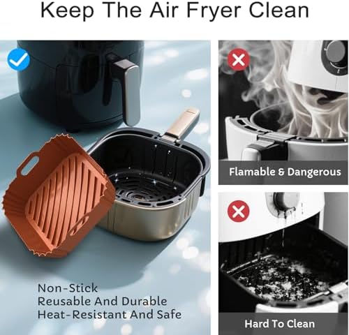 Air Fryer Silicone Liners 2 Pack, Reusable Square Air fryer Basket