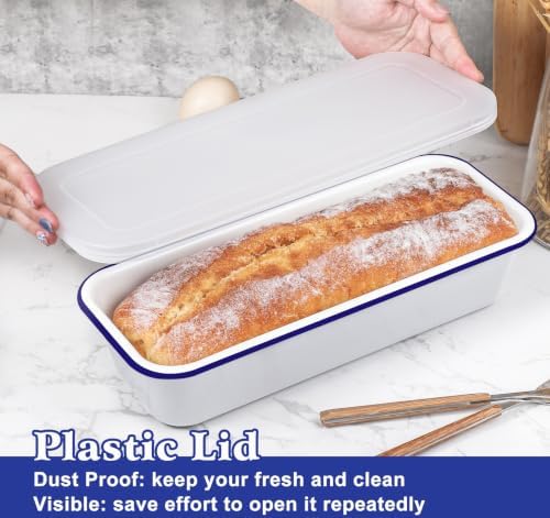 Webake Large Enamel Bread Pan with Lid, Long Banana Bread Loaf Pan for