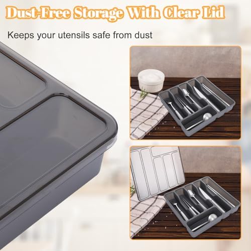 Gray Silverware Organizer with Lid, 6 Compartments