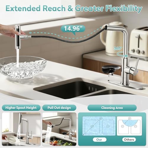 MIAOHUI Kitchen Faucet with Glass Rinser, Brushed Nickel